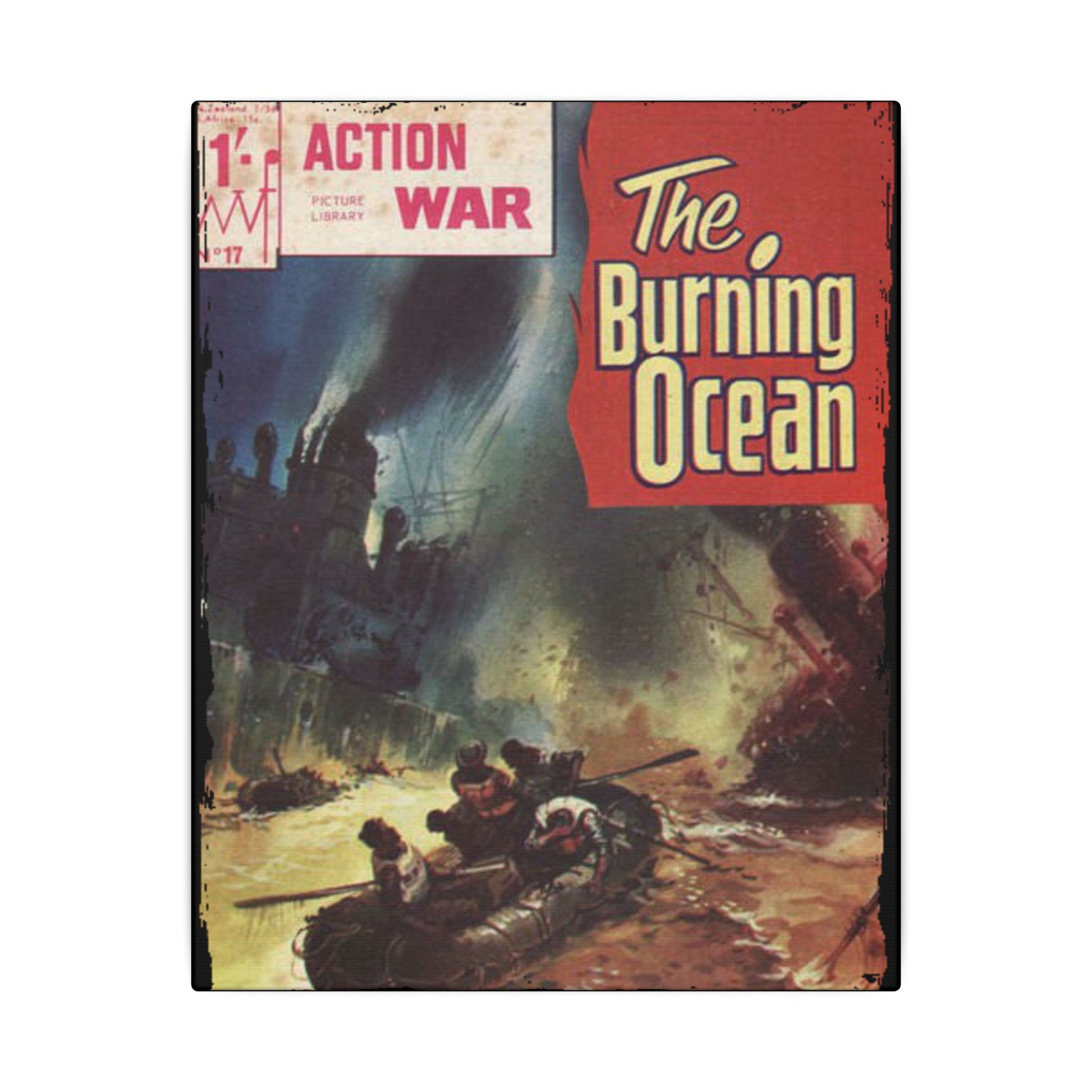 Close-up of the "Action War #17" comic cover's vibrant artwork and detailed illustration at a slight diagonal angle.