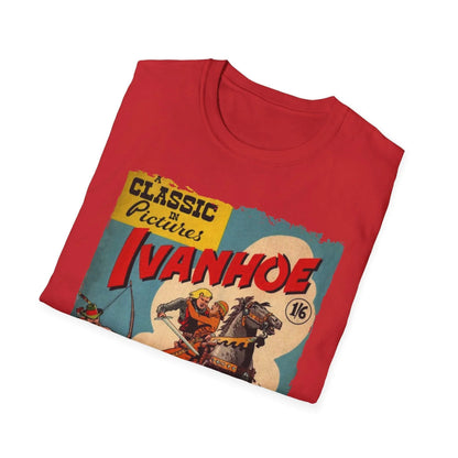 Close-up of the Ivanhoe 1949 unisex T-shirt’s cream-colored fabric showing soft cotton texture and subtle stitching details