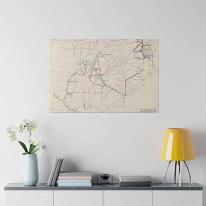 Close-up of weathered canvas texture highlighting historical print detail from the Civil War operations scene.