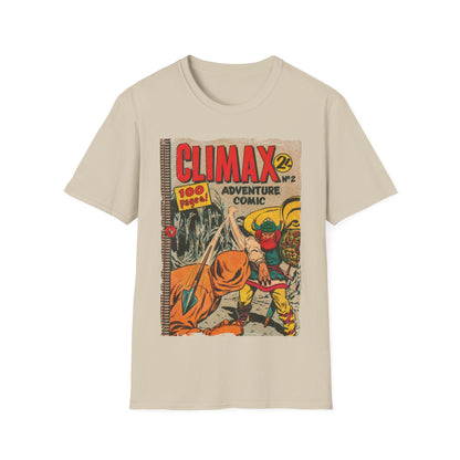 Close-up of the Climax No.2 unisex softstyle T-shirt collar displaying the neatly stitched neckline and smooth fabric