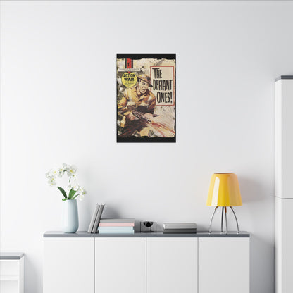 Close-up of the textured canvas surface highlighting the vibrant ink detail and color saturation on the Action War #6 print.