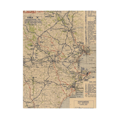 Close-up of detailed hand-drawn section highlighting southwestern zone borders and annotations on the Operation Overlord map