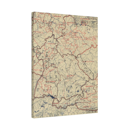 Close-up of map’s textured canvas surface highlighting vintage printing detail and faded color accents