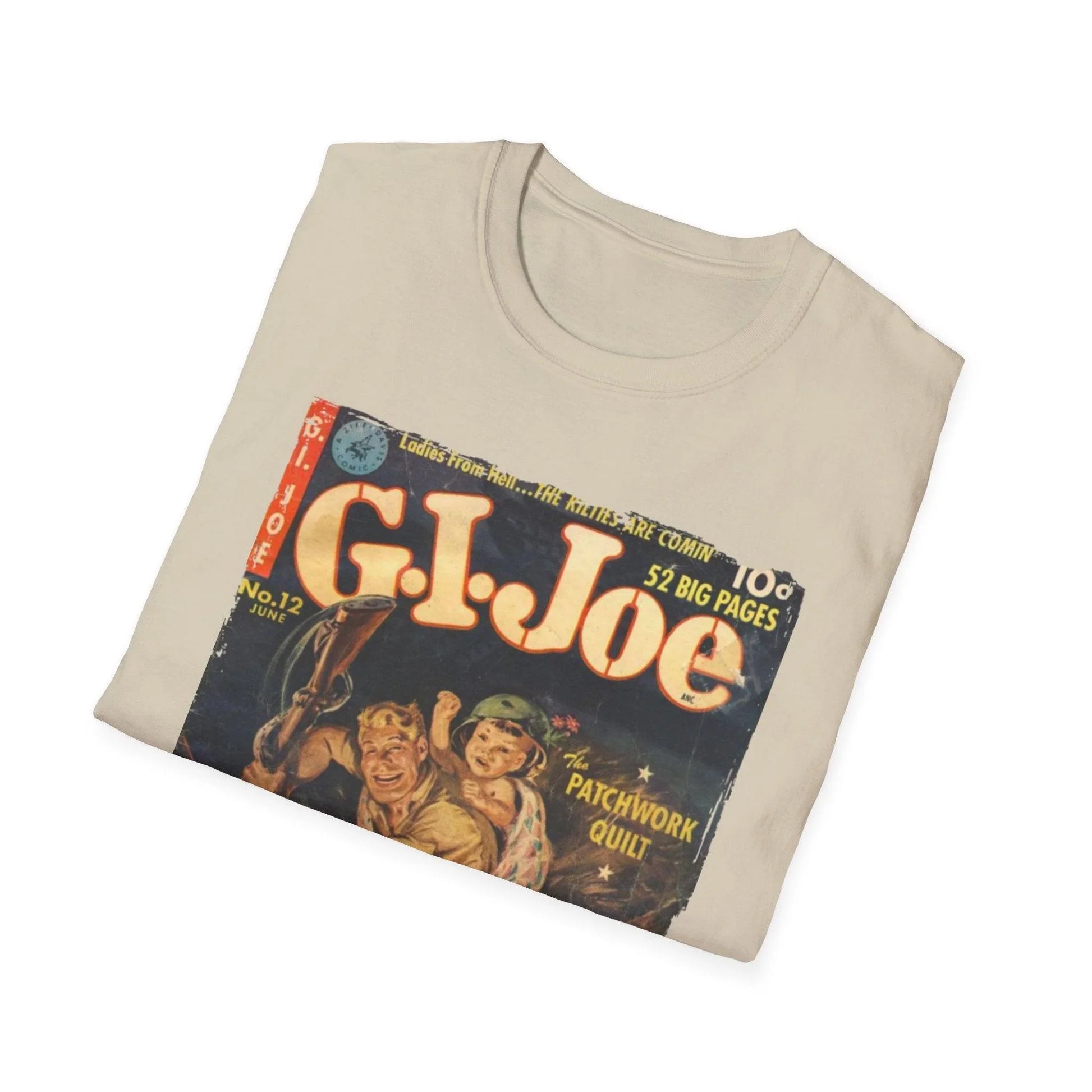 Close-up of the G.I. Joe No.12 Jun unisex softstyle T-shirt’s fabric texture highlighting the smooth, lightweight cotton