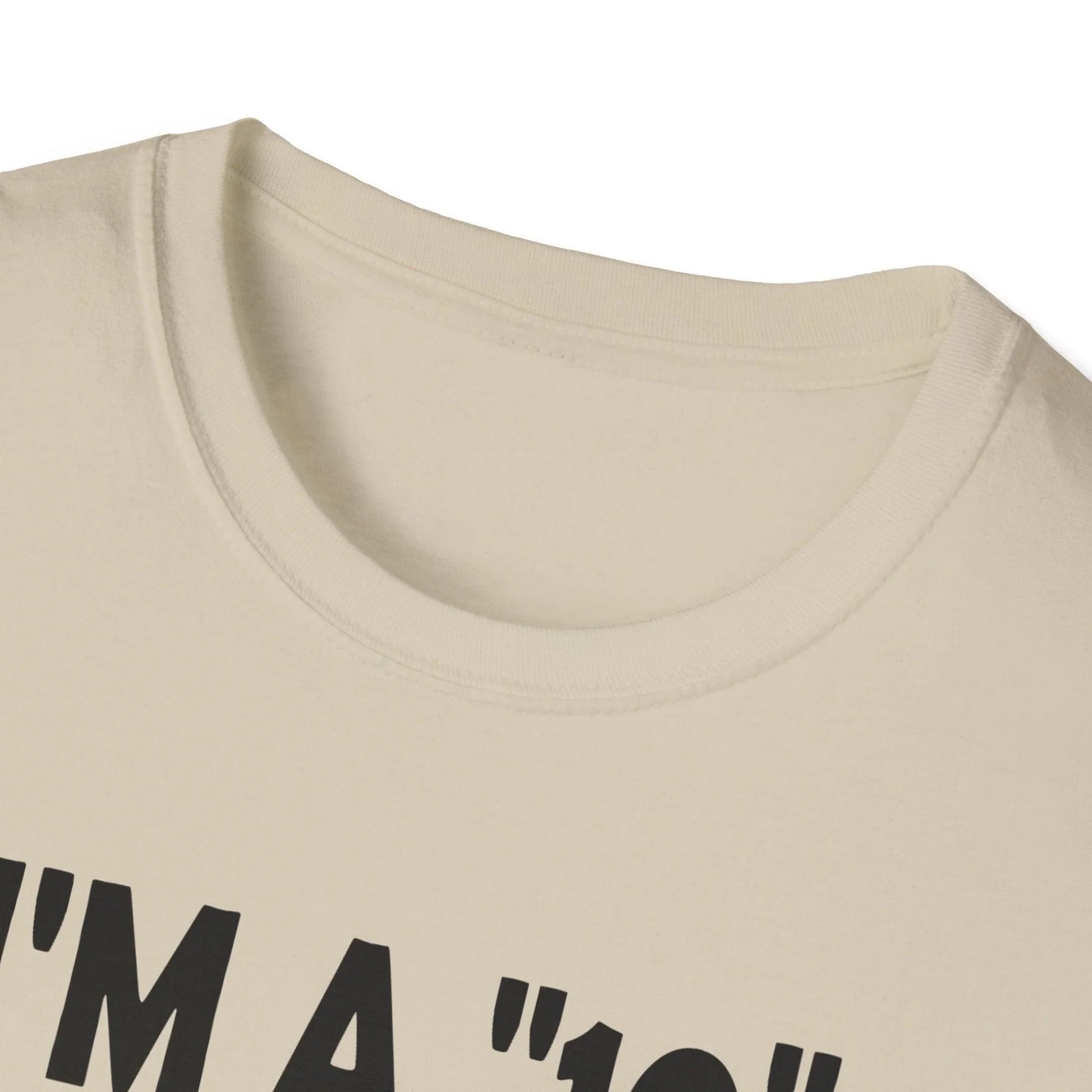 Close-up of the black unisex softstyle T-shirt fabric with visible stitching on the relaxed crew neckline and short sleeves.