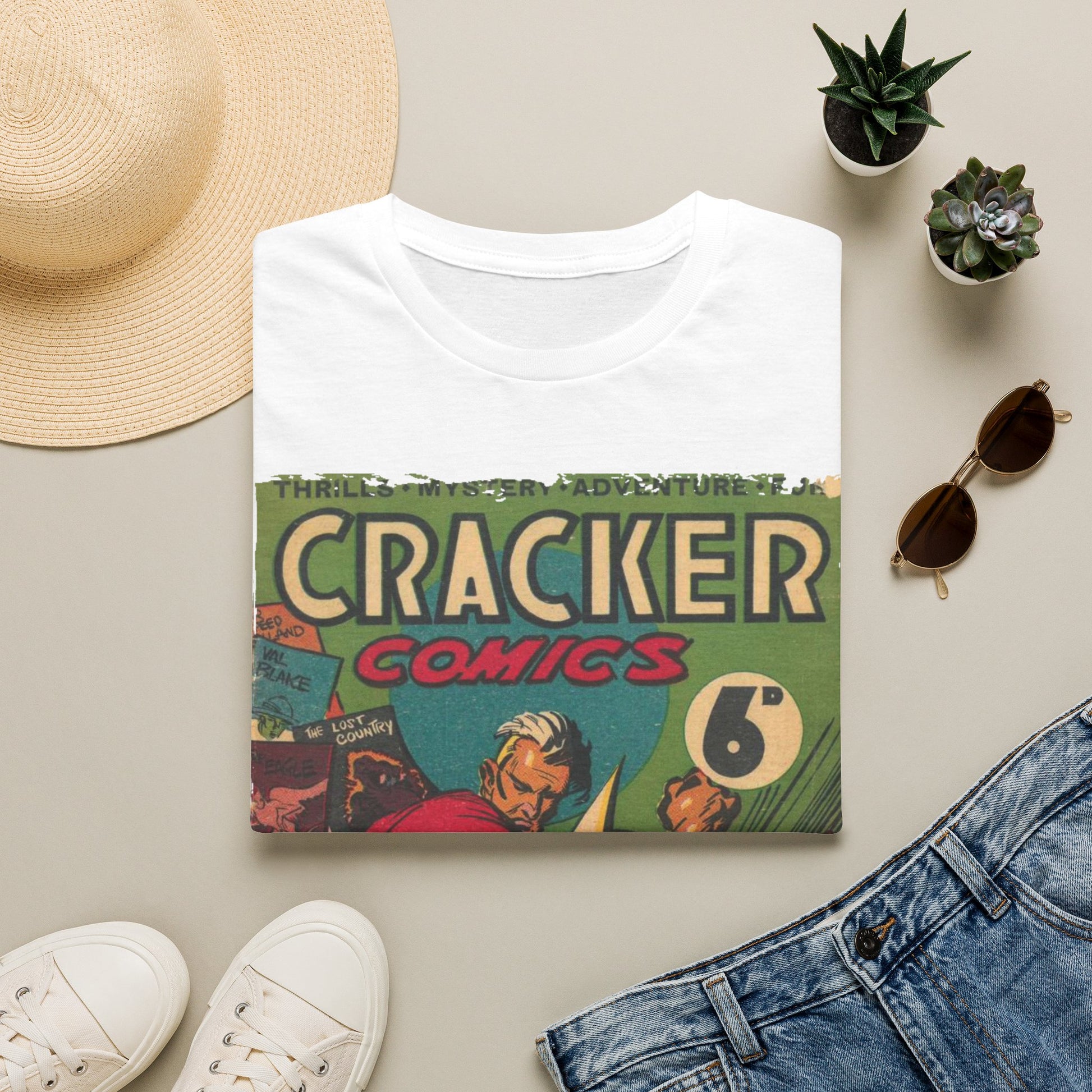 Close-up of the Cracker 1943 T-shirt back neckline showing double-stitched seams and soft cotton fabric in olive green color.