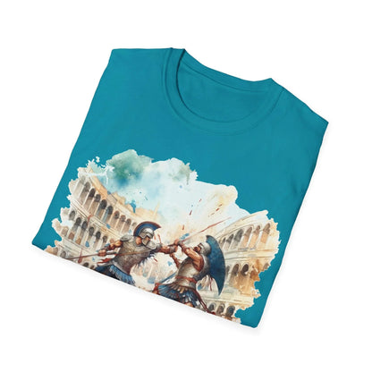 Close-up of the unisex softstyle T-shirt’s relaxed fit fabric in dark charcoal, highlighting subtle texture and stitching