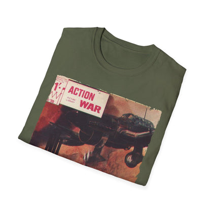 Close-up of the unisex softstyle T-shirt's fabric texture highlighting the smooth, relaxed fit and vibrant blue color from