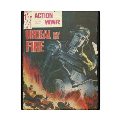 Close-up of the Action War #27 canvas edge showing detailed stitching and textured fabric finish in muted military green