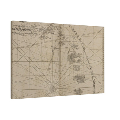 Close-up of vibrant Caribbean map detail highlighting Virgin Islands and Porto Rico labels on textured canvas surface