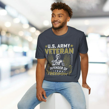Front neckline detail highlighting the soft cotton blend fabric and reinforced stitching on the army-themed graphic T-shirt