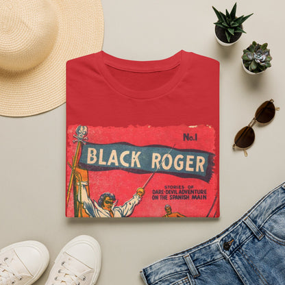 Close-up of the Black Roger No.1 unisex T-shirt's smooth fabric texture and subtle stitching at the sleeve hem