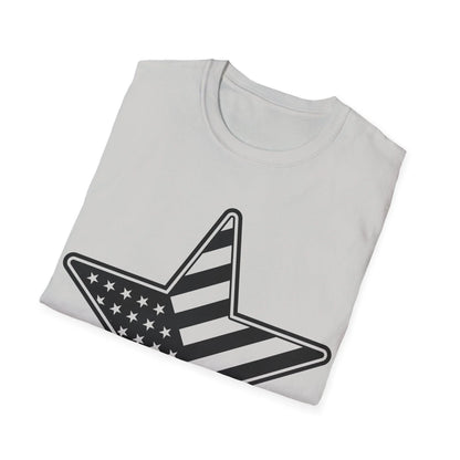 Close-up of the American Flag Star B&W printed on soft cotton fabric, highlighting the subtle textured look and crisp