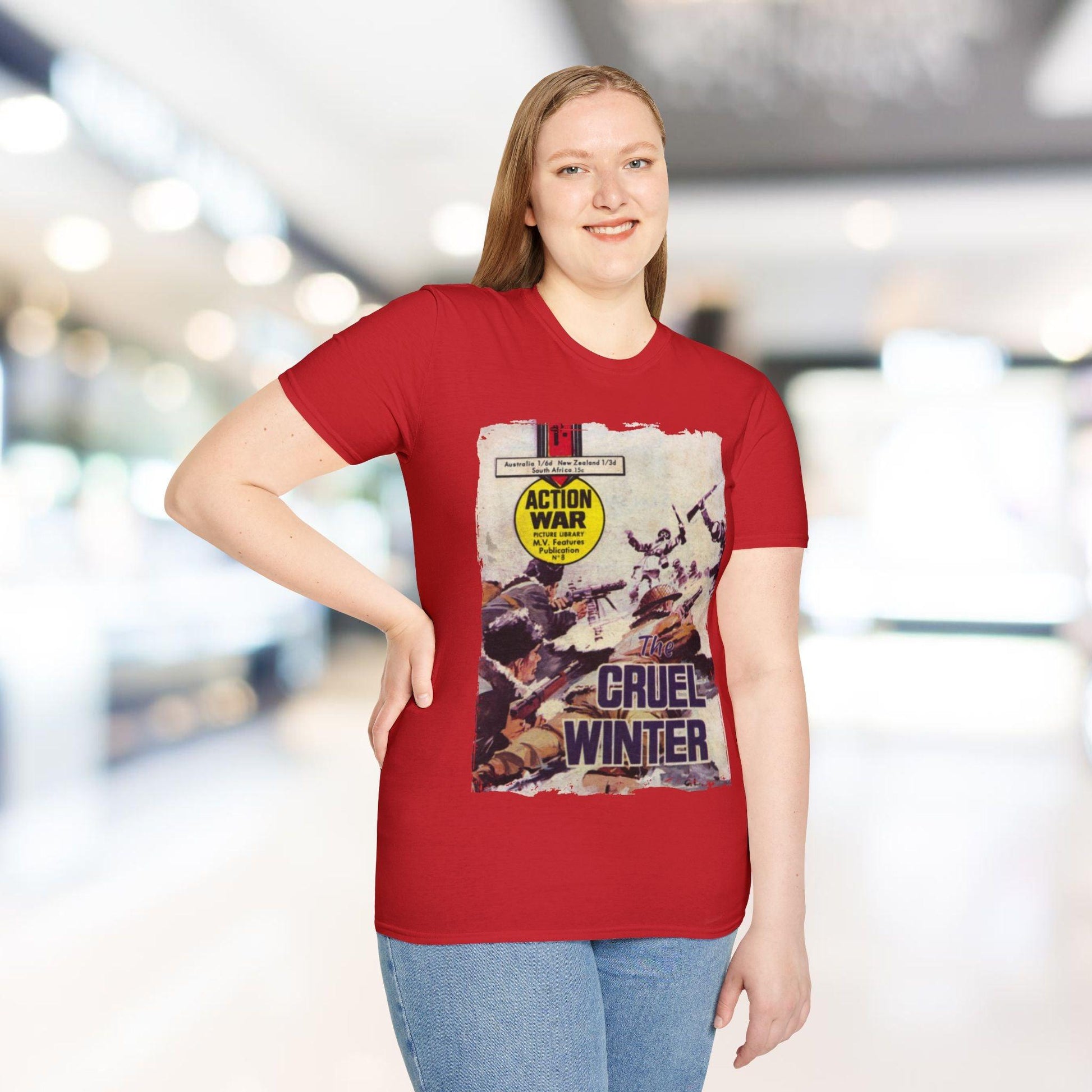 Close-up of the unisex softstyle T-shirt's neck ribbing showing smooth stitching and subtle fabric texture in black color.