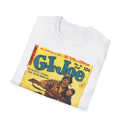 Close-up of the G.I. Joe No.21 T-shirt's neckline, featuring a ribbed crew neck and visible stitching on crisp white
