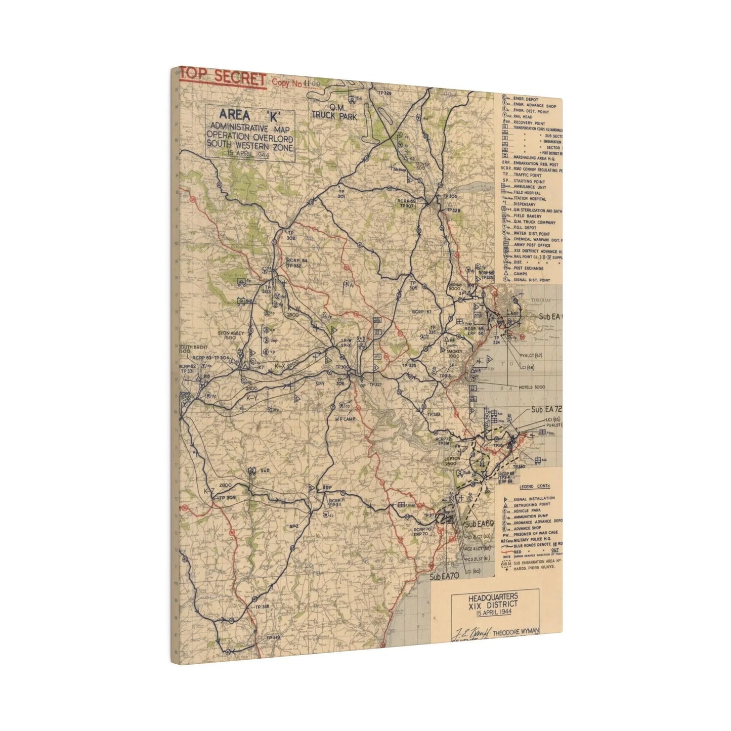 Detailed view of the map’s textured canvas surface highlighting faded grid lines and aged paper edges from the southwest