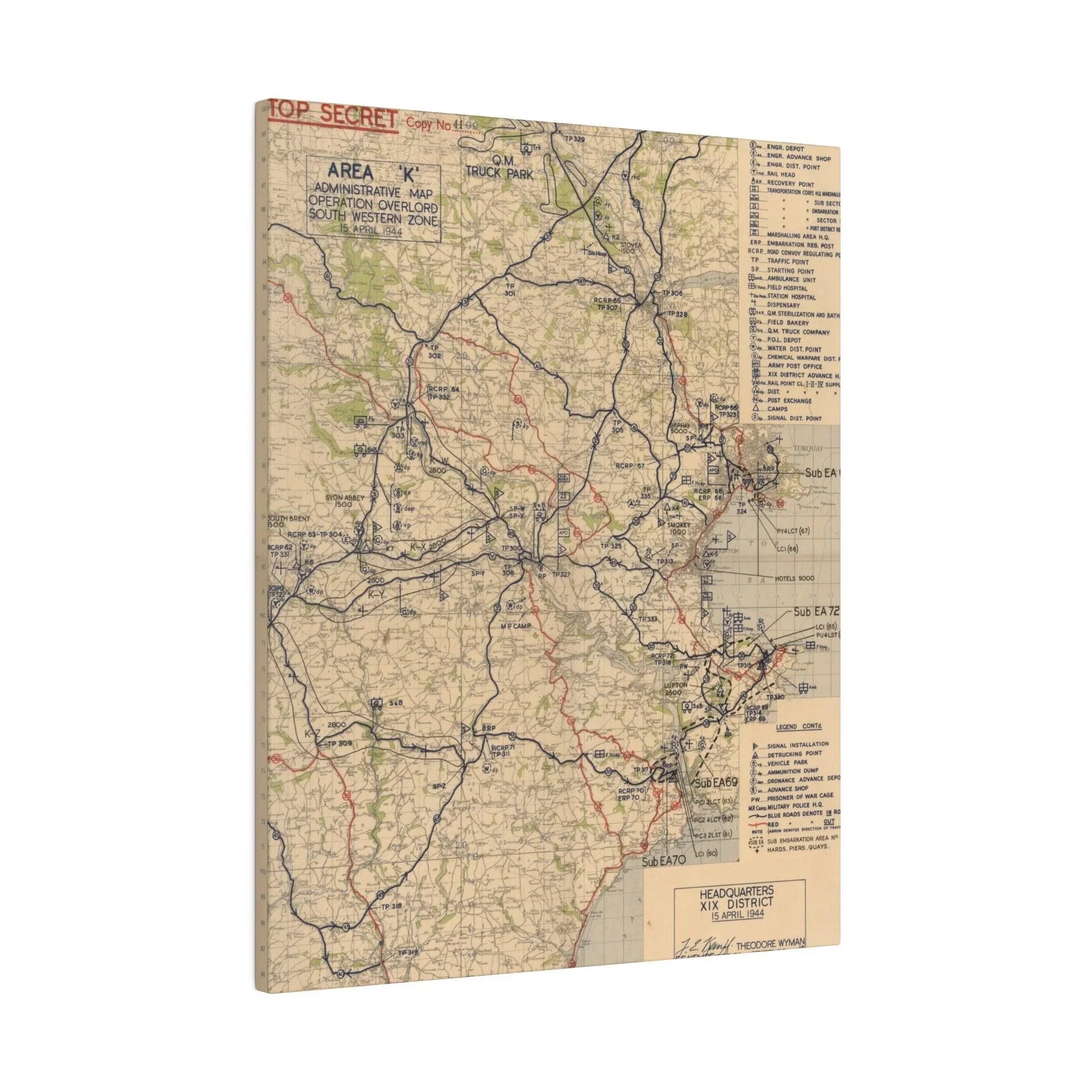 Detailed view of the map’s textured canvas surface highlighting faded grid lines and aged paper edges from the southwest