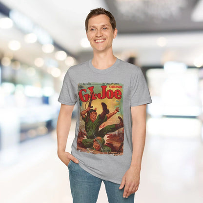 Close-up of the G.I. Joe No.14 softstyle T-shirt’s collar and neckline stitching showing smooth fabric and crisp seam