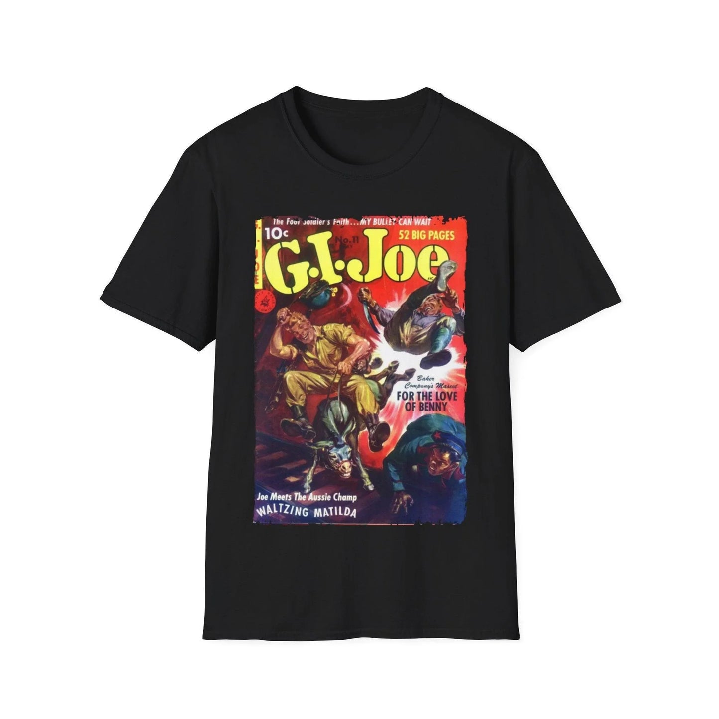Printify G.I. Joe No.11 unisex softstyle cotton crew neck T-shirt, regular fit, black color, DTG printed design, short