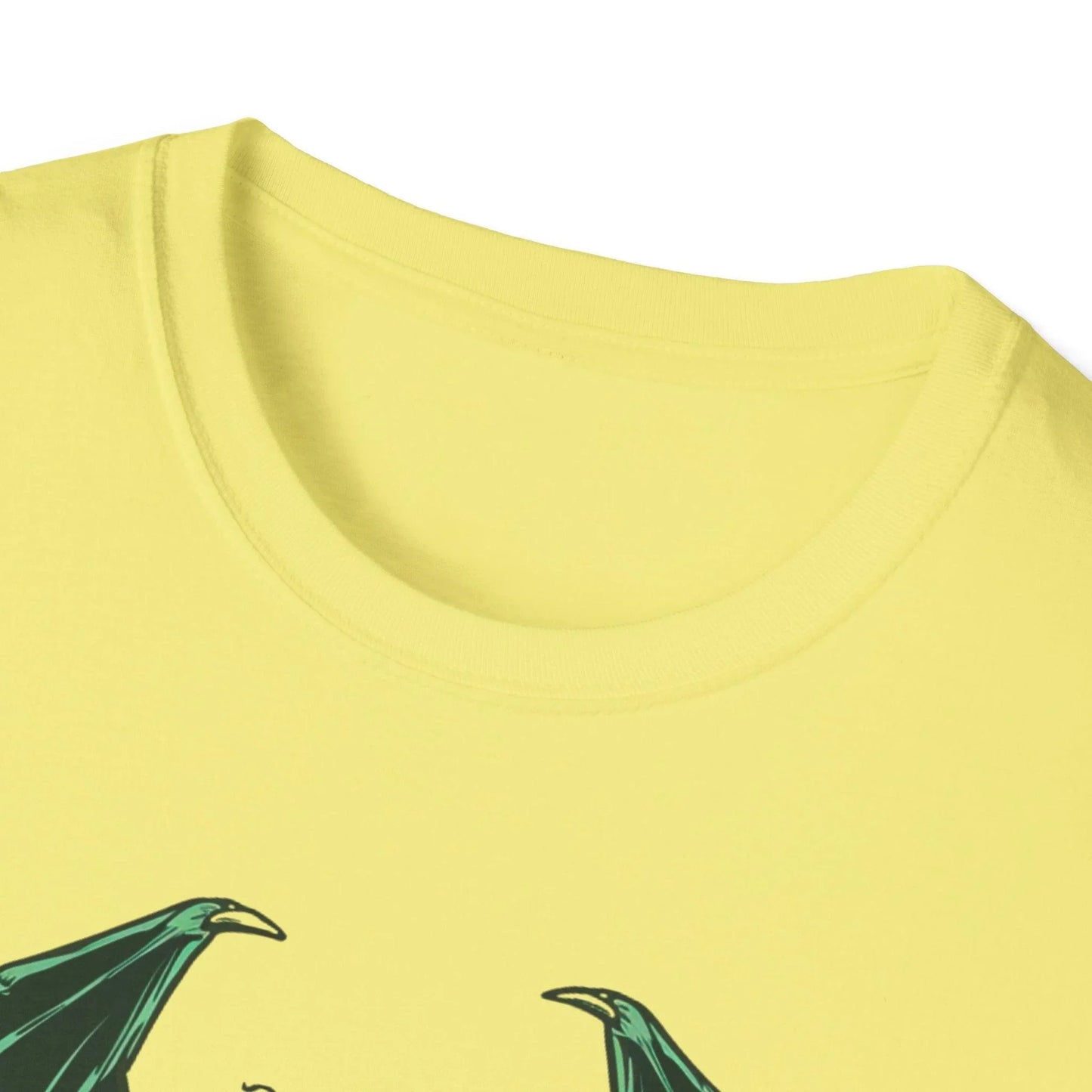 Close-up of the soft, heathered heather gray fabric displaying the reinforced neckline stitching and relaxed fit silhouette.