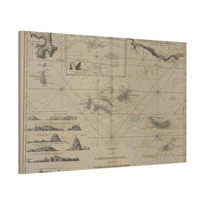 Close-up of the colorful Aqores Islands illustrated on canvas, highlighting detailed geographic labels and vibrant coastline