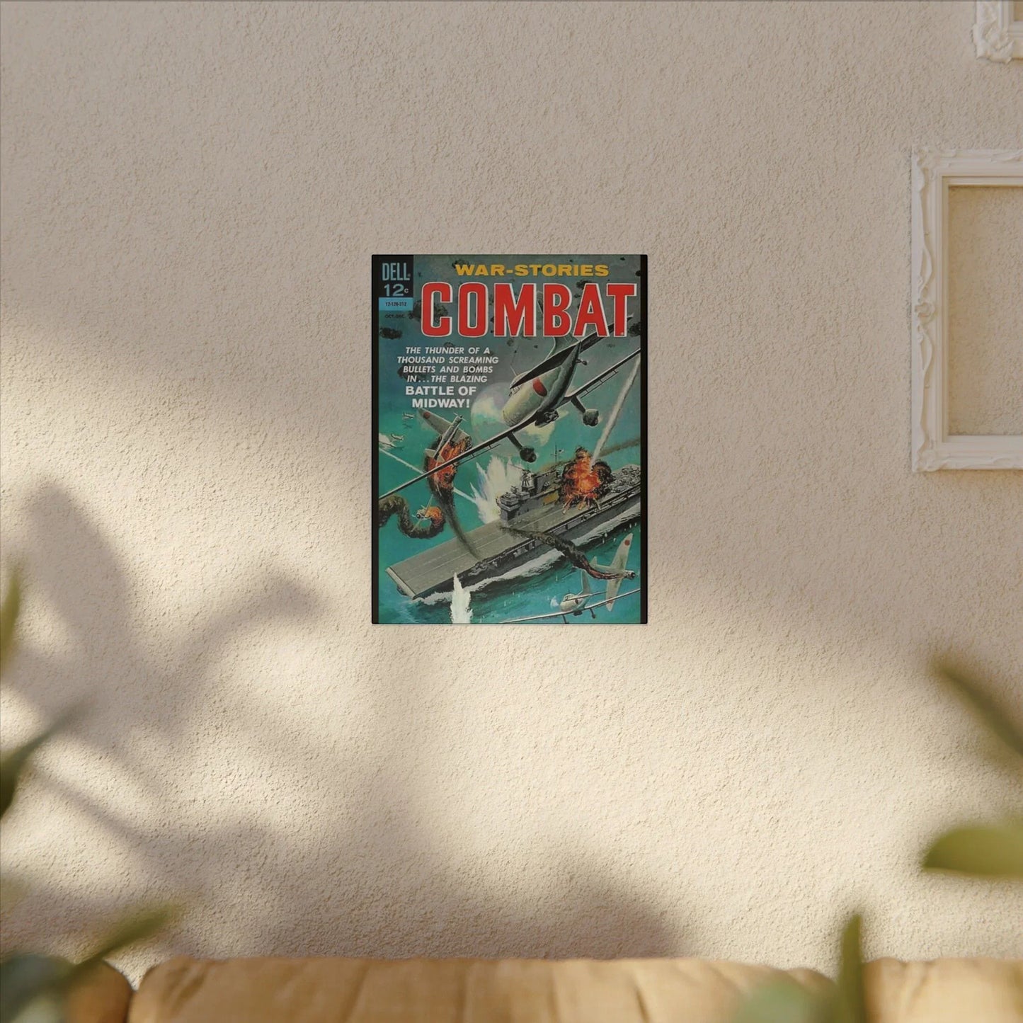 Close-up of the textured canvas fabric revealing subtle weave details and matte finish of the Combat, Dec 1963 piece