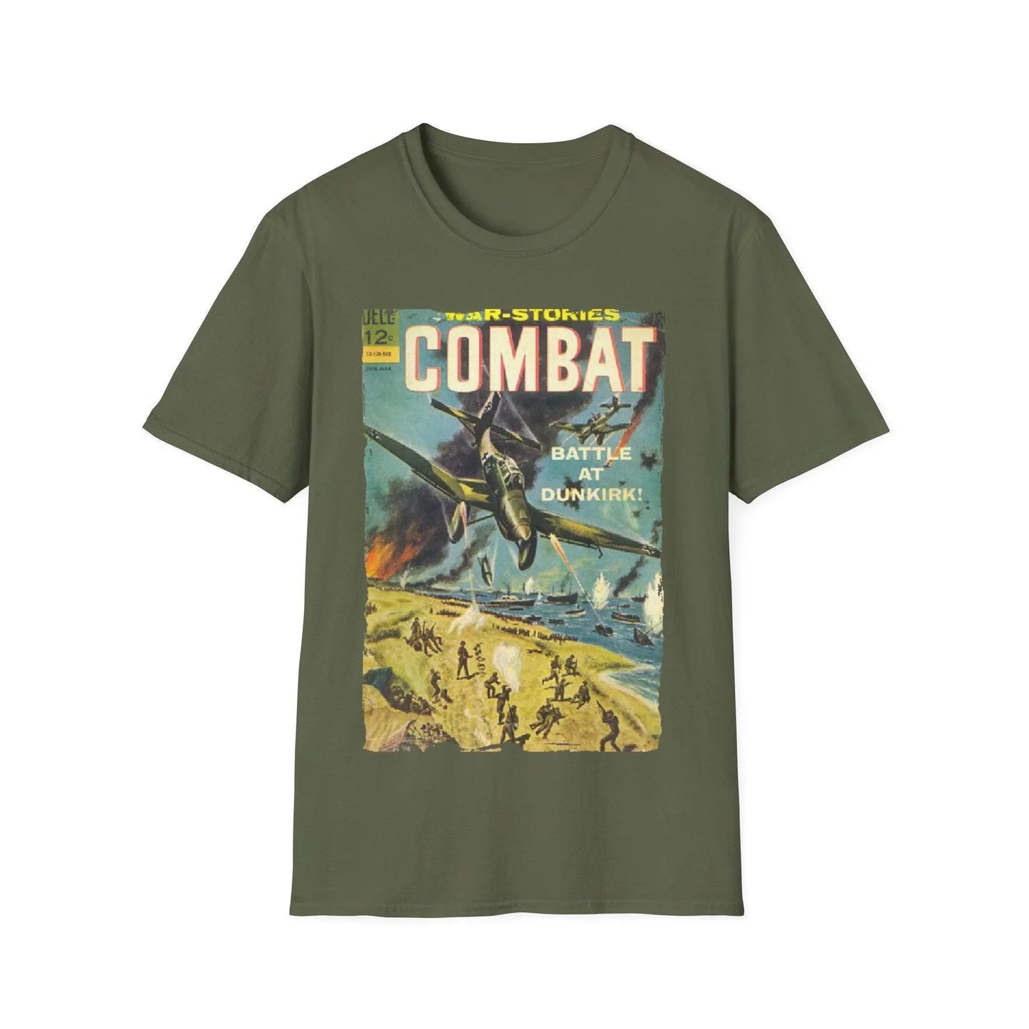 Close-up of the Combat March 1965 T-shirt's front neckline showing reinforced stitching and smooth cotton blend fabric in