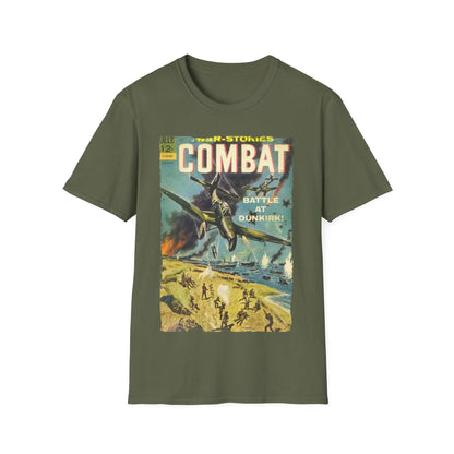Close-up of the Combat March 1965 T-shirt's front neckline showing reinforced stitching and smooth cotton blend fabric in