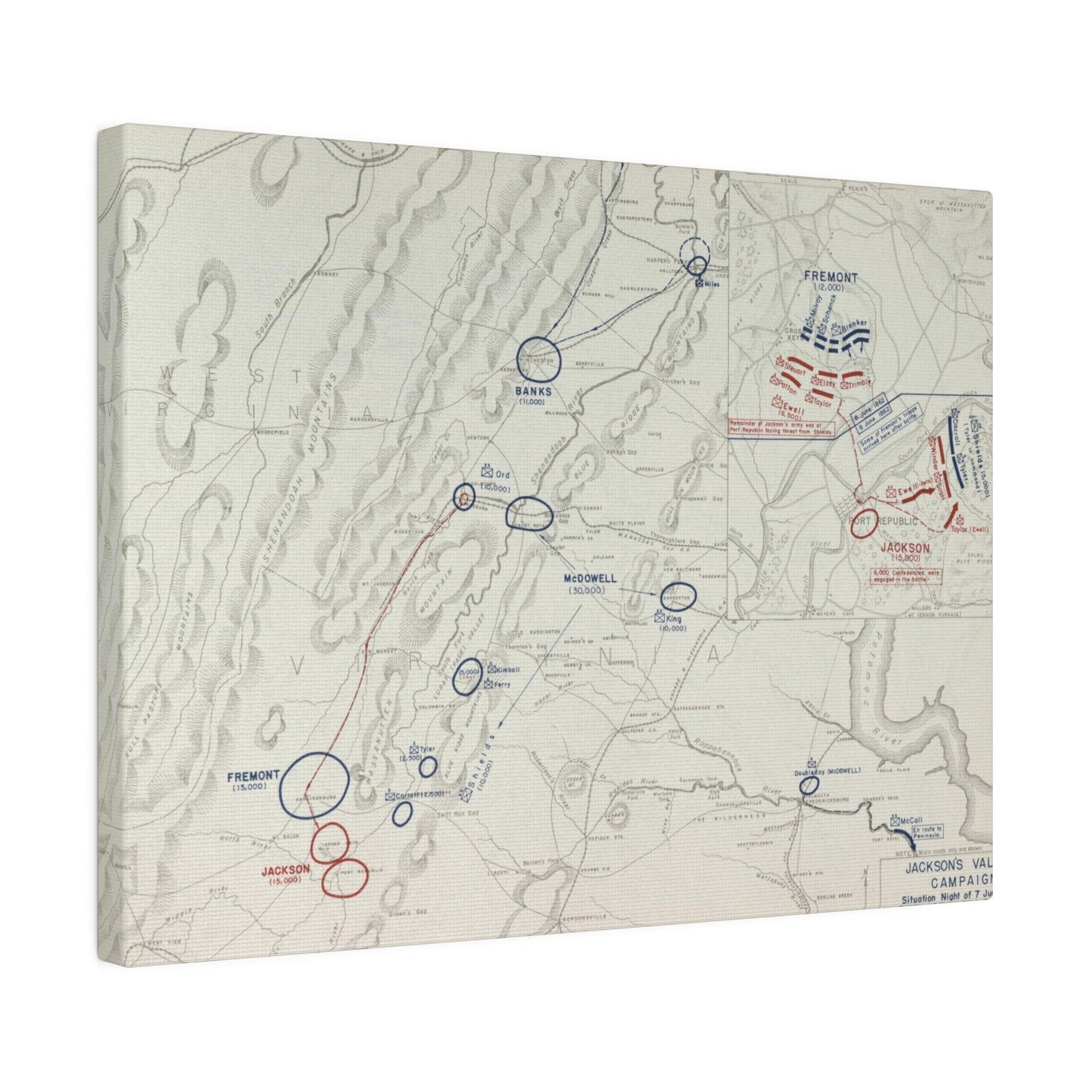 Close-up of textured canvas surface highlighting detailed battle map markings for Campaign Scenario 7 June.