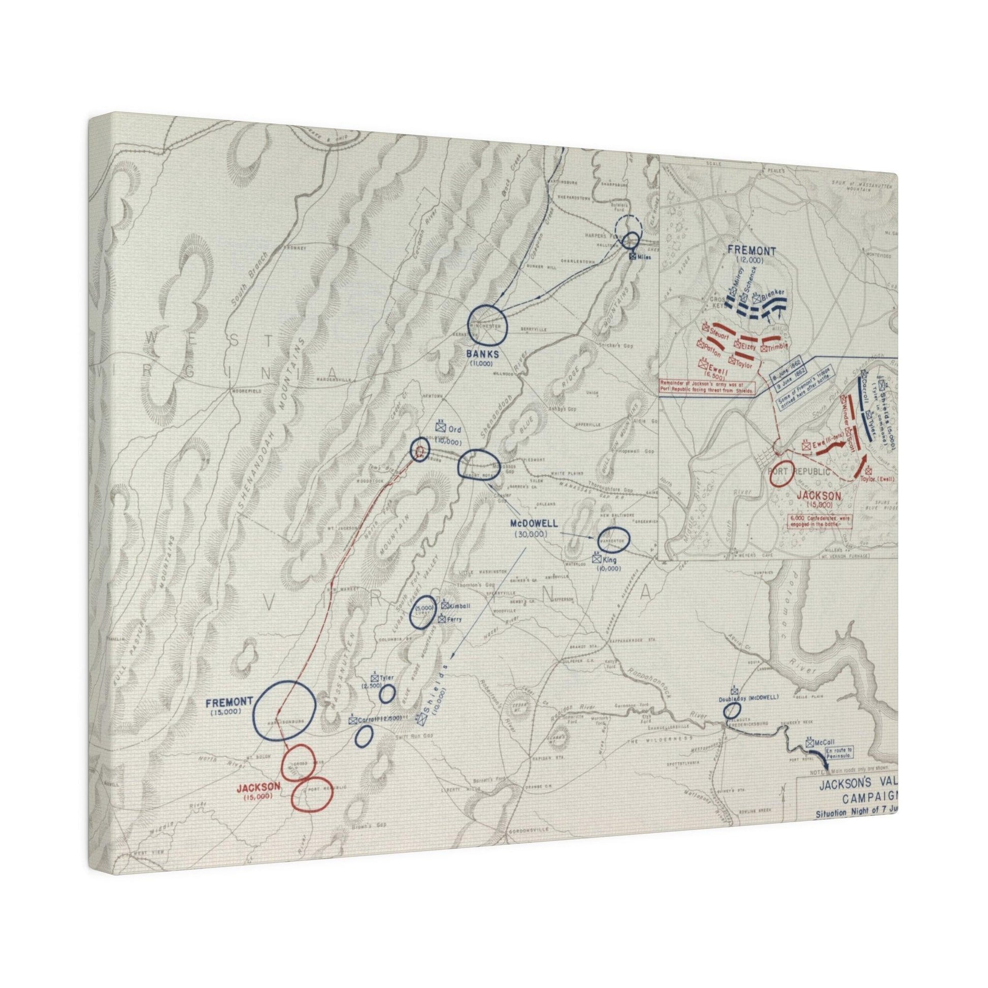 Close-up of textured canvas surface highlighting detailed battle map markings for Campaign Scenario 7 June.