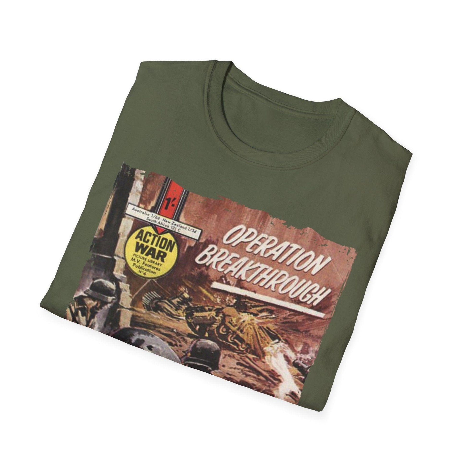 Close-up of the unisex softstyle T-shirt neck label featuring brand logo and fabric composition details