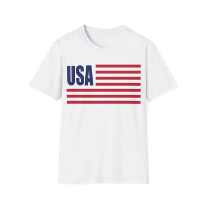 American Flag USA color cotton crew neck unisex T-shirt with relaxed fit, printed DTG by Printify