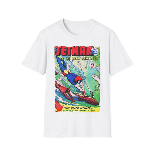 Printify Jetman No.3 unisex softstyle cotton crew neck T-shirt in black with regular fit and DTG print