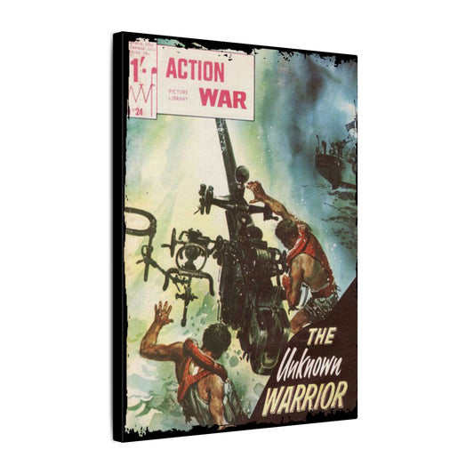 Printify Action War #24 canvas print with matte finish, 24x36 inches, eco-friendly wood frame, indoor wall decor for living