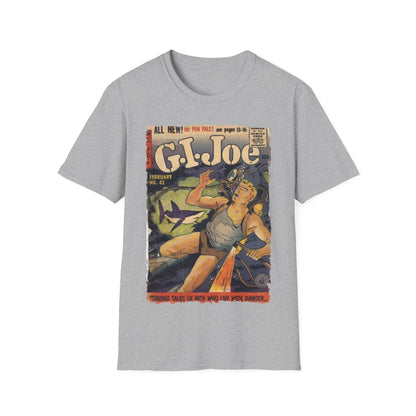 Close-up of the unisex softstyle T-shirt's seam detail highlighting the smooth, breathable cotton blend fabric and relaxed