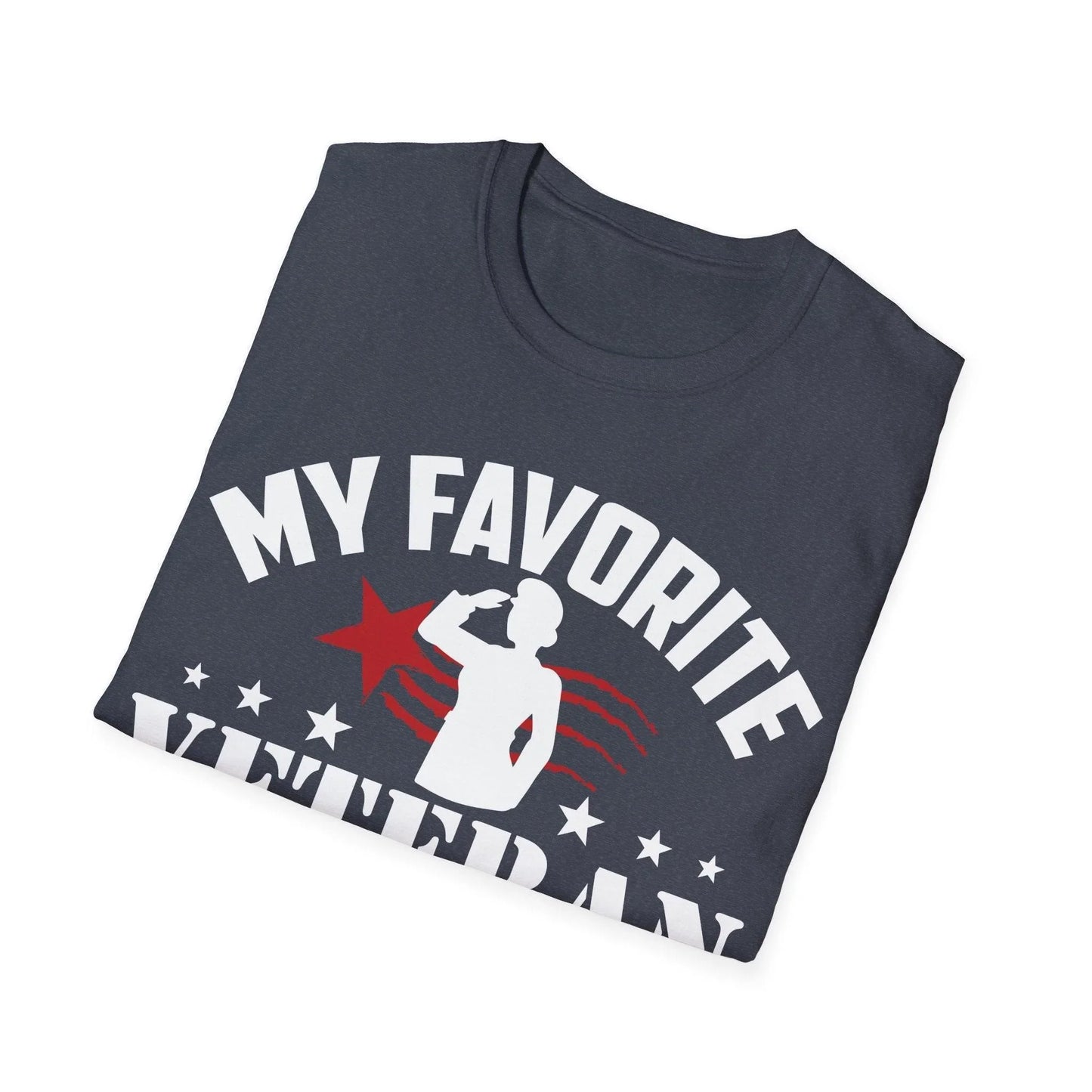 Close-up of the heather navy fabric displaying soft, smooth texture and subtle stitching details around the neckline.