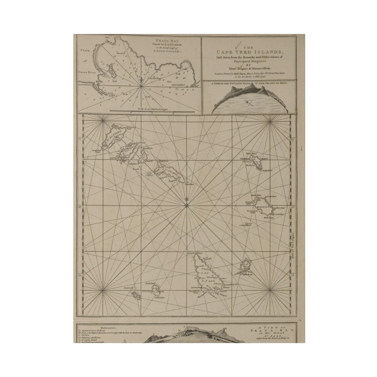 Printify canvas print of Cape Verde Islands map with matte finish, eco-friendly paper, 24x36 inches, wood hanging hardware