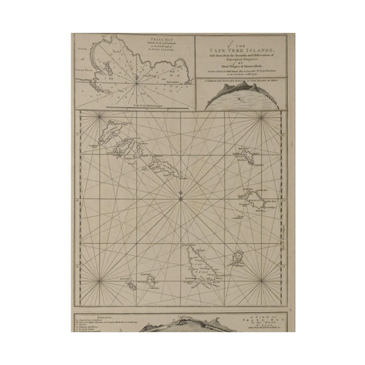 Printify canvas print of Cape Verde Islands map with matte finish, eco-friendly paper, 24x36 inches, wood hanging hardware