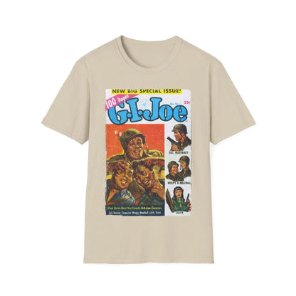 Close-up of the G.I. Joe No.18 softstyle T-shirt's neckline and stitched collar in relaxed fit, deep navy color, slim fit