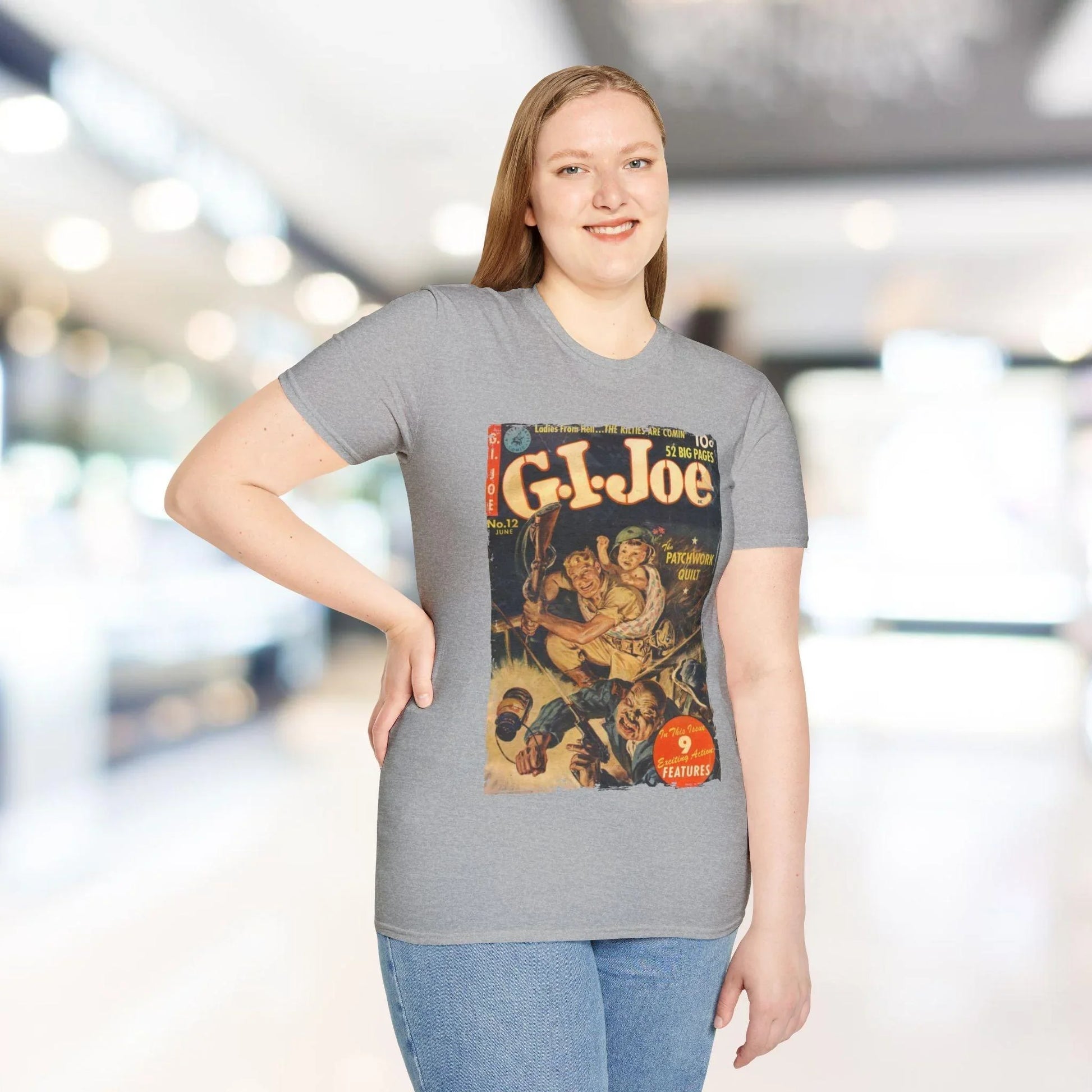 Close-up of the G.I. Joe No.12 Jun T-shirt's soft cotton fabric with visible stitching and relaxed fit neckline from an