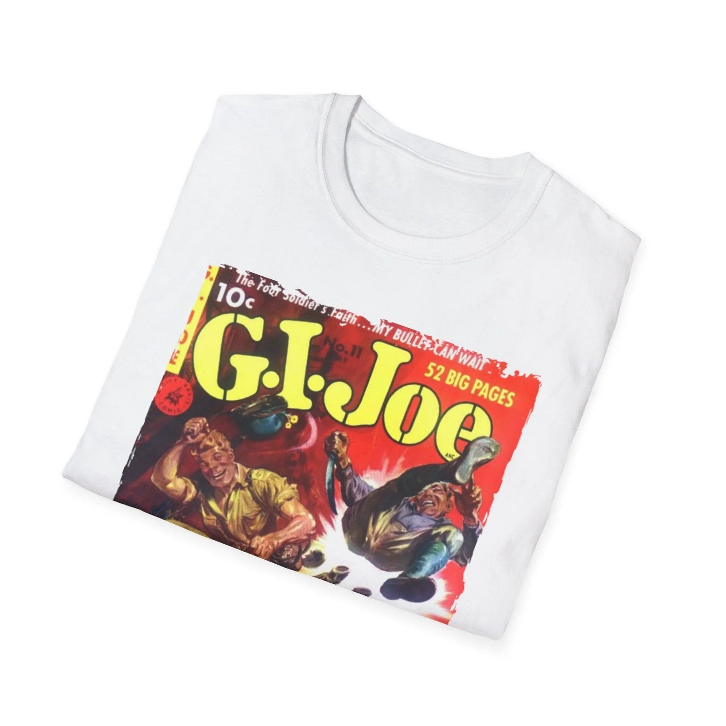 Close-up of the G.I. Joe No.11 unisex softstyle T-shirt fabric showing smooth cotton blend texture and vibrant navy color