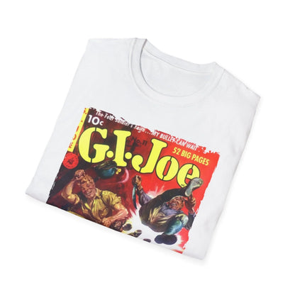 Close-up of the G.I. Joe No.11 unisex softstyle T-shirt fabric showing smooth cotton blend texture and vibrant navy color