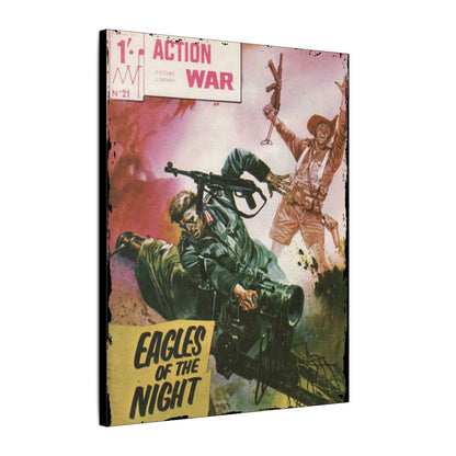 Close-up of the textured canvas surface featuring subtle brushstroke details and vibrant color accents from "Action War #21".