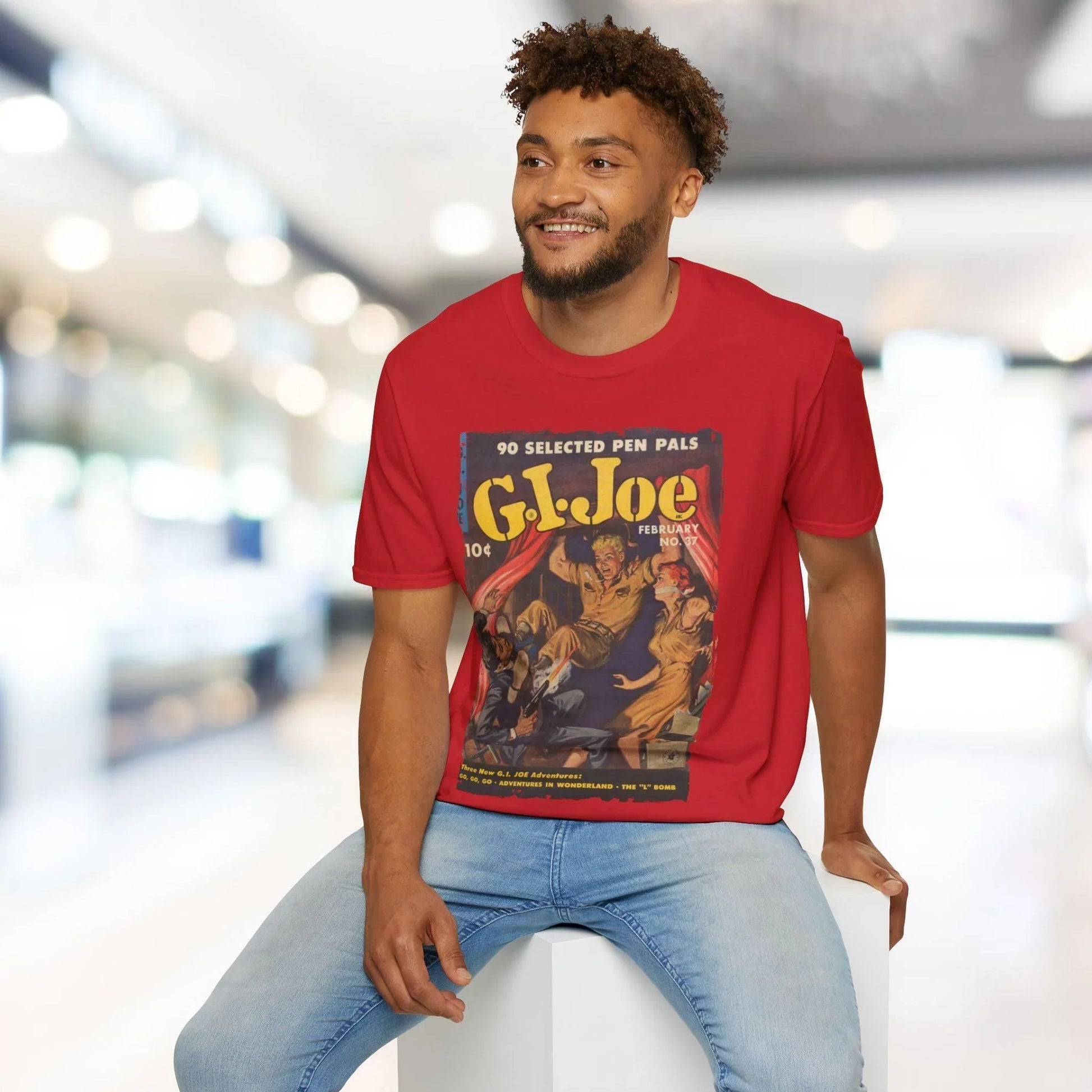 Close-up of the G.I. Joe No.37 softstyle T-shirt's lightweight cotton fabric displaying subtle heathered texture and relaxed