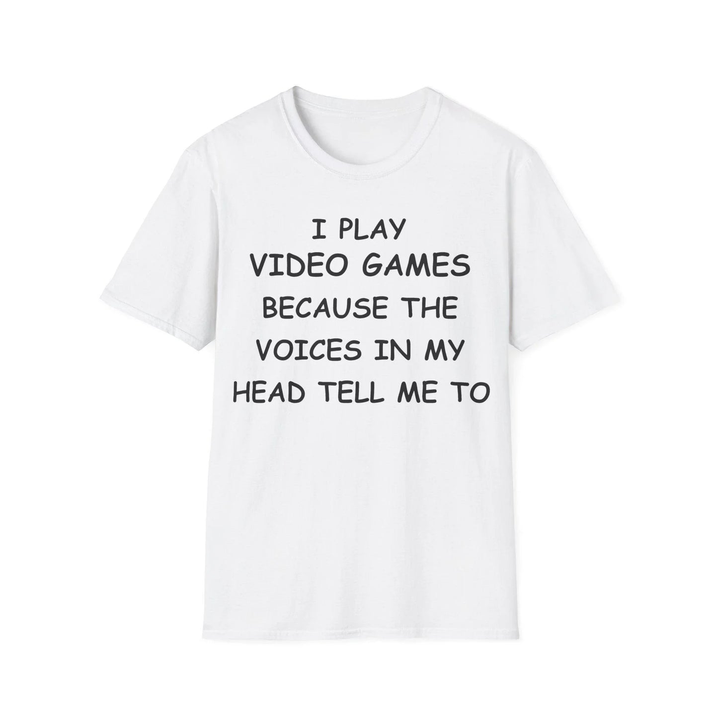 I Play Video Games black unisex softstyle cotton crew neck T-shirt, regular fit, Printify branding