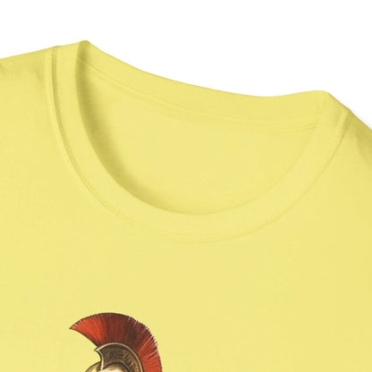 Close-up of the black Ancient Warrior 1 unisex softstyle T-shirt neckline showing reinforced stitching and smooth fabric