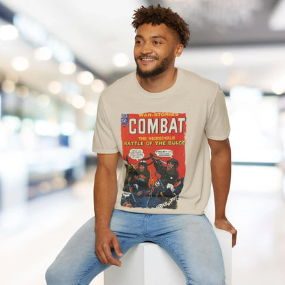 Close-up of the Combat June 1966 T-Shirt label sewn onto the soft cotton fabric, highlighting the fabric’s smooth texture