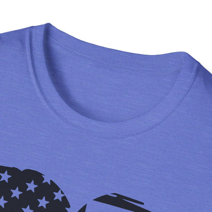 Close-up of the American Heart B&W T-Shirt's black cotton fabric displaying subtle heather texture and reinforced