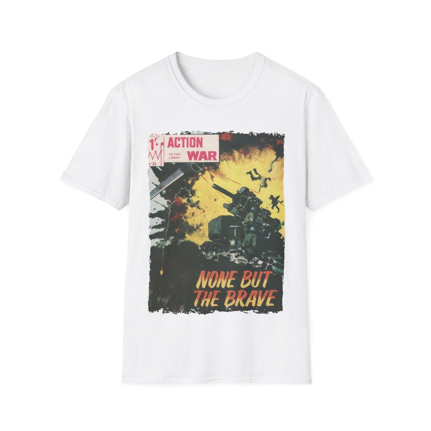 Close-up of the unisex softstyle T-shirt's light gray fabric displaying subtle heather texture and reinforced shoulder seam