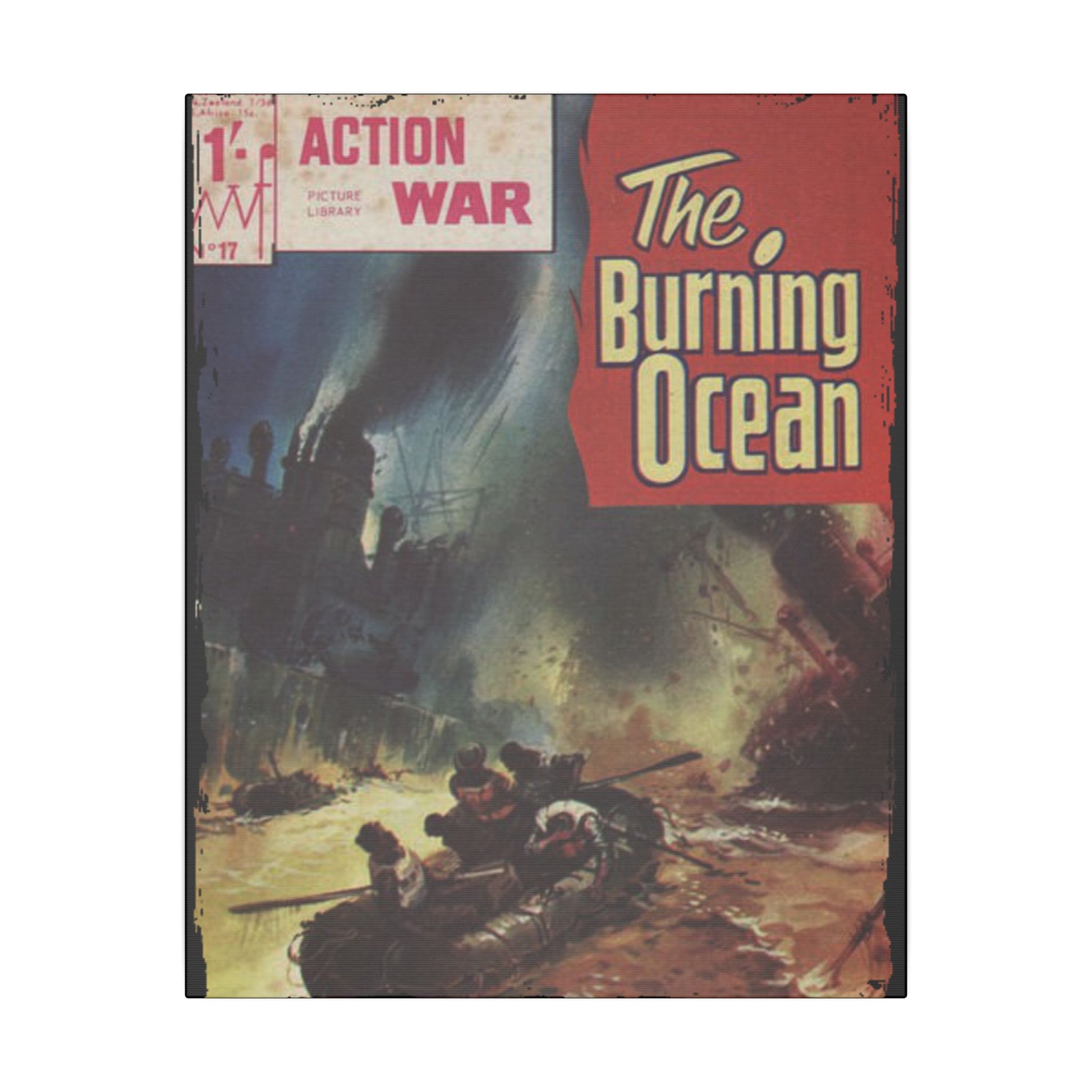 Close-up of the canvas texture detail highlighting the vibrant colors and brushstroke finish of Action War #17 artwork.